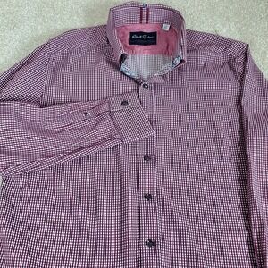 Robert Graham Men's Button Up Shirt XL Burgundy White Gingham Check Tailored Fit